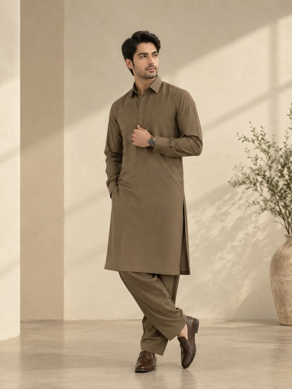 Copper Brown Tehzeeb – Wash & Wear Fabric