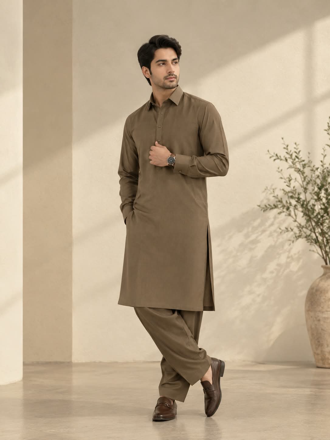 Copper Brown Tehzeeb – Wash & Wear Fabric
