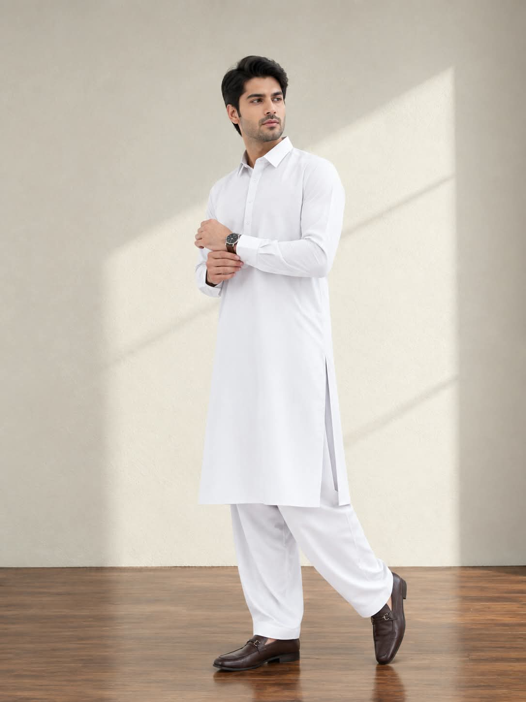 White Tehzeeb – Wash & Wear Fabric