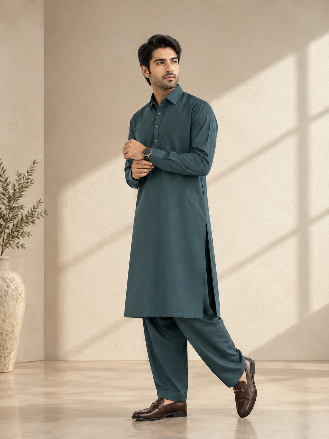 Hunter Green Tehzeeb – Wash & Wear Fabric